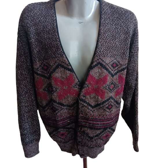 Men's Medium Vintage Cardigan Sweater J.J. Cochran Knit USA 1990's Ugly Biggie - Picture 1 of 6